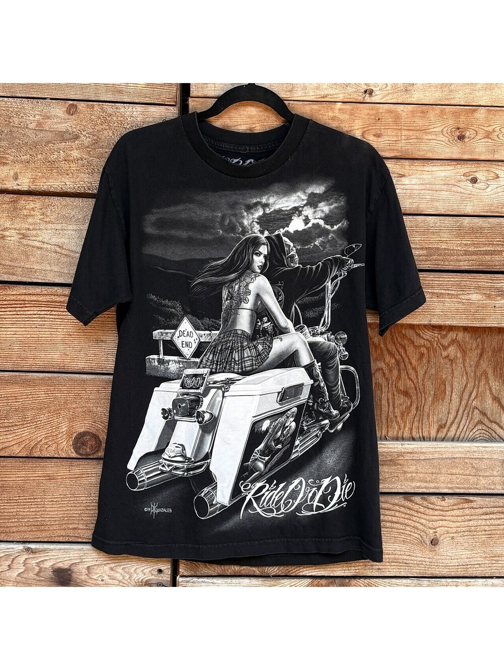 Ride Or Die Graphic Black Cotton T-Shirt Medium